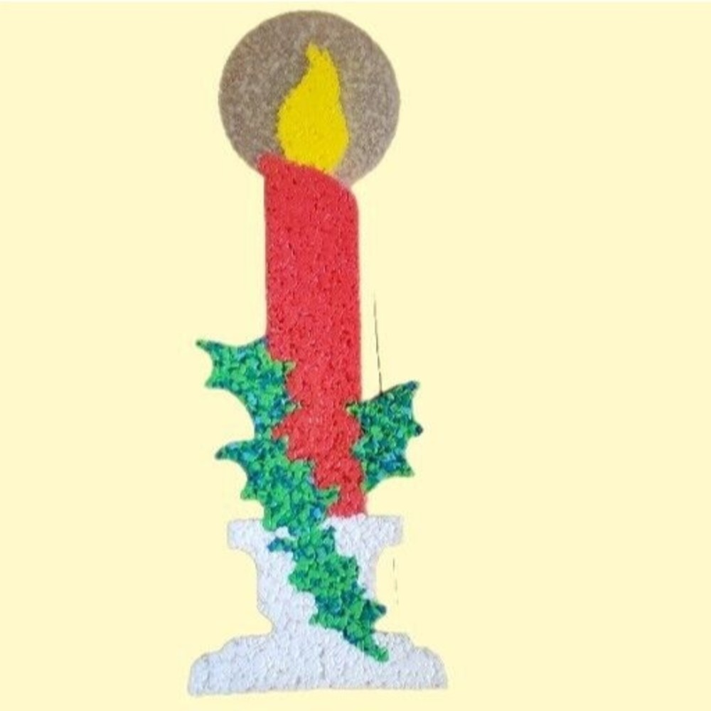 3/$18 Vintage Candle Flame Holly Melted Plastic Popcorn Christmas Decoration